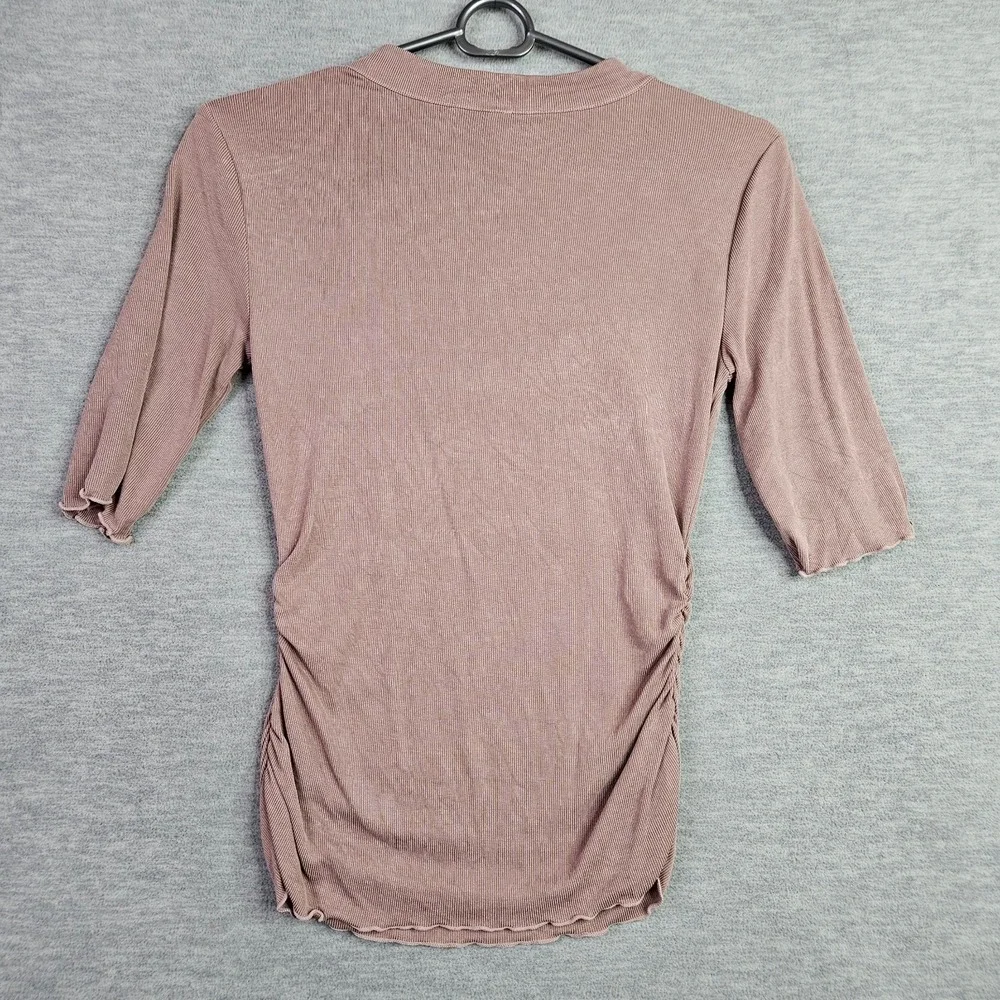 Intimately Free People Women's Small Pink Ribbed Ruched Short Sleeve Top